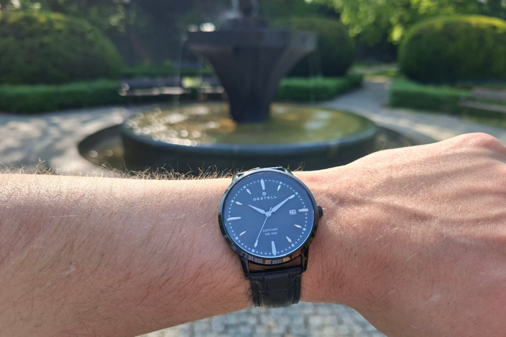 Ceas pentru bărbați DESTELL Pictor Full Black Leather Sapphire