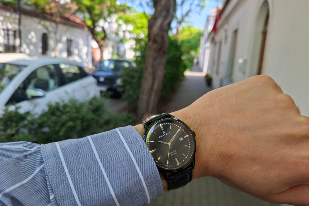DESTELL DESTELL Pictor Full Black Leather Sapphire ceas de bărbați PT401-12-201L