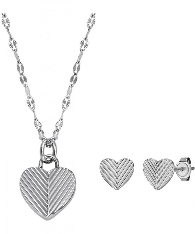 Colier Fossil Harlow Linear Texture Heart JF04669SET