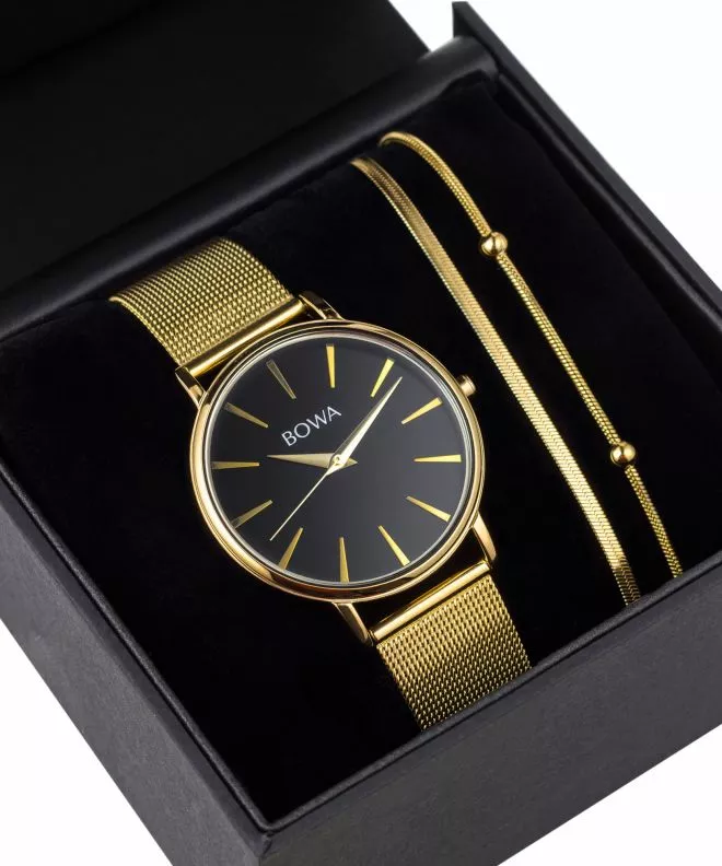 Ceas dama BOWA Praha Black-Gold Mesh 38 Gift Set PH384-84-184M-419-01