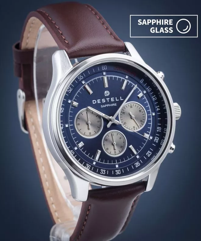 Ceas barbatesc DESTELL Circinus Blue Silver Brown Leather Chronograph Sapphire CR415-35-209L