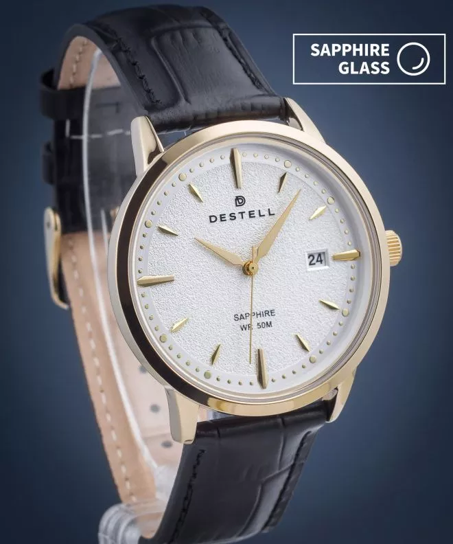 Ceas barbatesc DESTELL Pictor Silver Gold Black Leather Sapphire PT404-55-201L