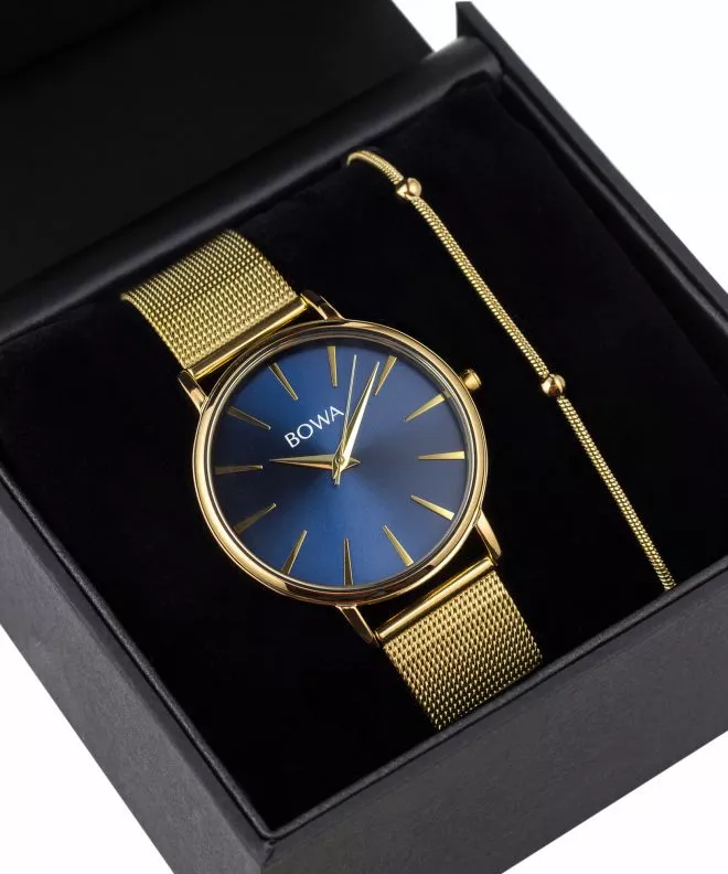 Ceas dama BOWA Praha Navy Blue-Gold Mesh 38 Gift Set PH384-34-184M-419-04