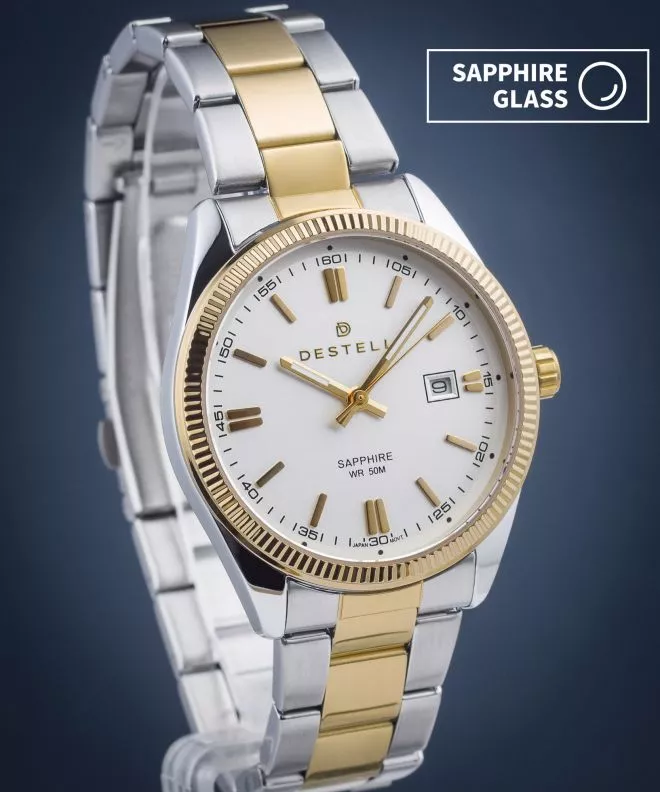 Ceas barbatesc DESTELL Loup White Silver-Gold Steel Sapphire LU38554-24-2054S