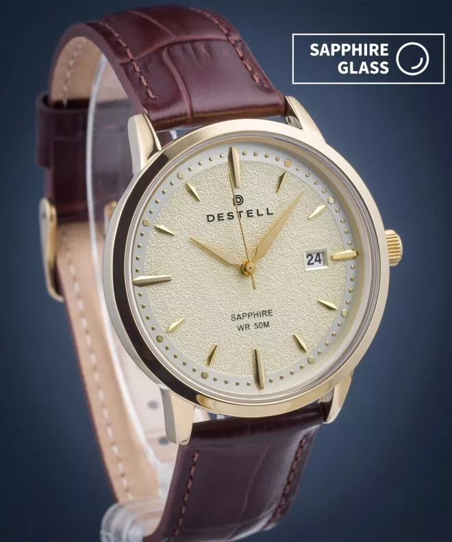 Ceas barbatesc DESTELL Pictor Gold Brown Leather Sapphire PT404-44-209L