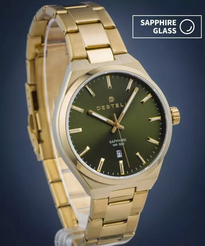 Ceas barbatesc DESTELL Aries Green Gold Steel Sapphire AR404-04-204S