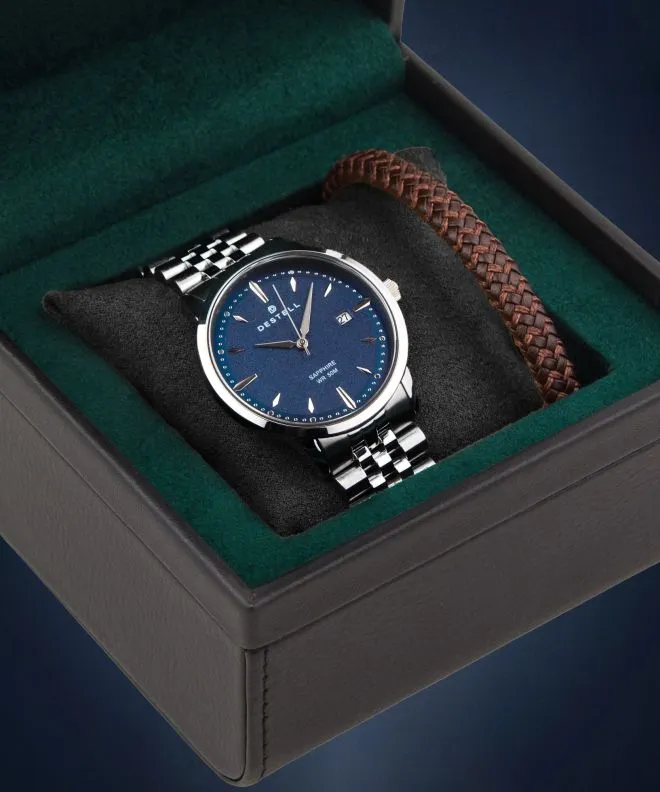 Ceas barbatesc DESTELL Pictor Blue Silver Steel Sapphire Gift Set PT405-35-205J-9520-02
