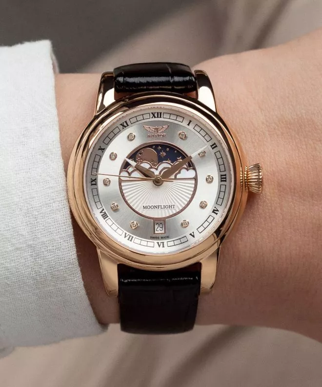 Ceas dama Aviator Douglas Moonflight Silver Diamonds Limited Edition V.1.33.2.382.4