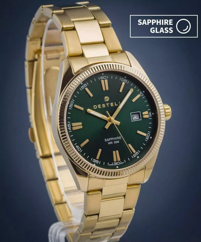 Ceas barbatesc DESTELL Loup Green Gold Steel Sapphire LU3854-04-204S
