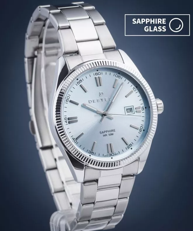 Ceas barbatesc DESTELL Loup Ice Blue Silver Steel Sapphire LU3855-95-205S