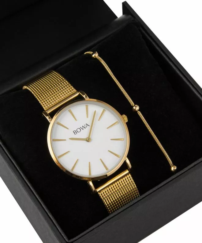 BOWA New York White-Gold Mesh 38 Gift Set (ceas + brățară) NY384-24-184M-419-04