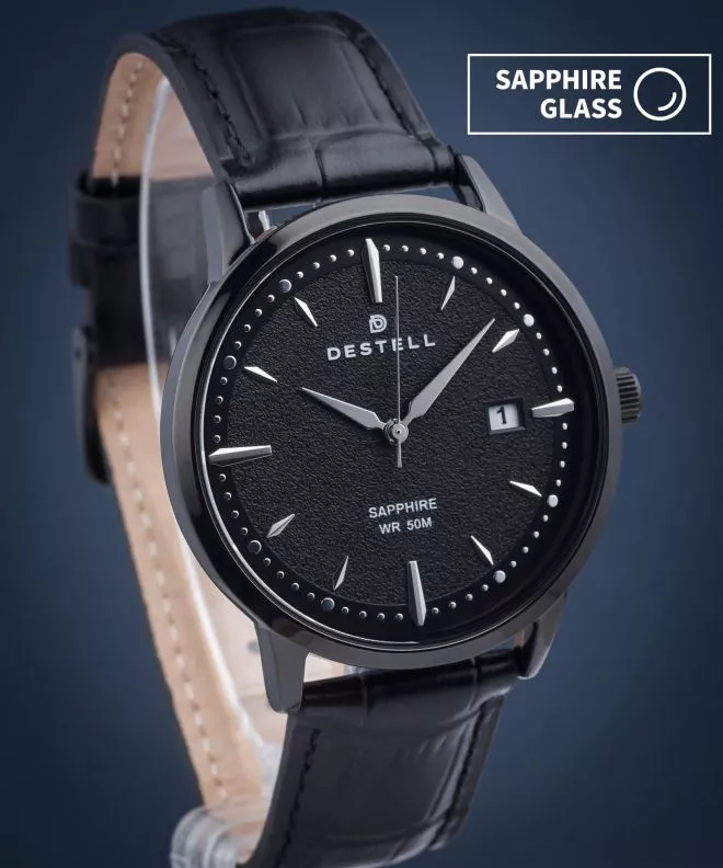 Ceas barbatesc DESTELL Pictor Full Black Leather Sapphire PT401-12-201L