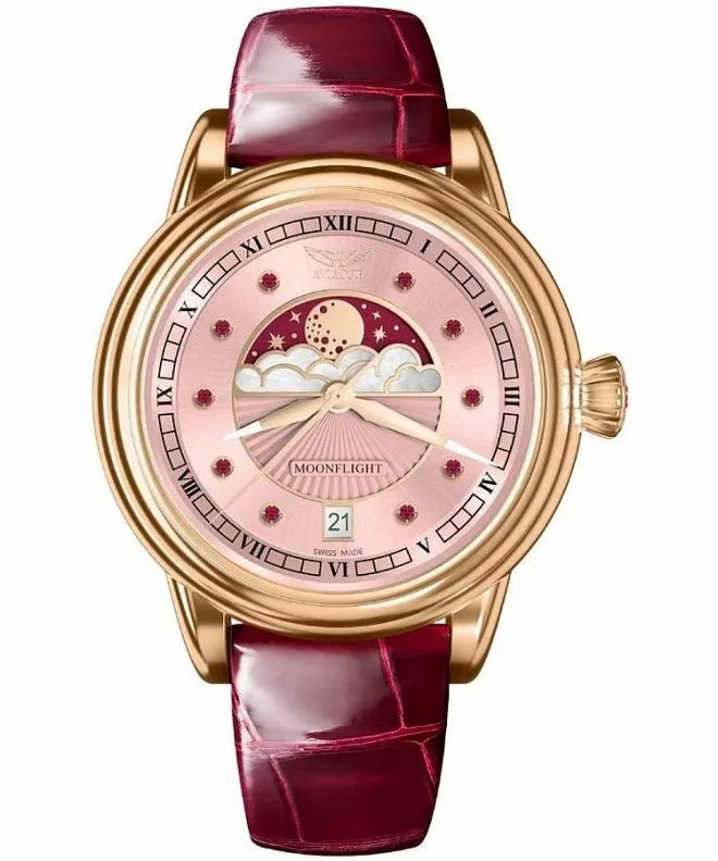 Ceas dama Aviator Moonflight Gemstone Edition Pink Red Ruby Limited Edition V.1.33.2.418.4