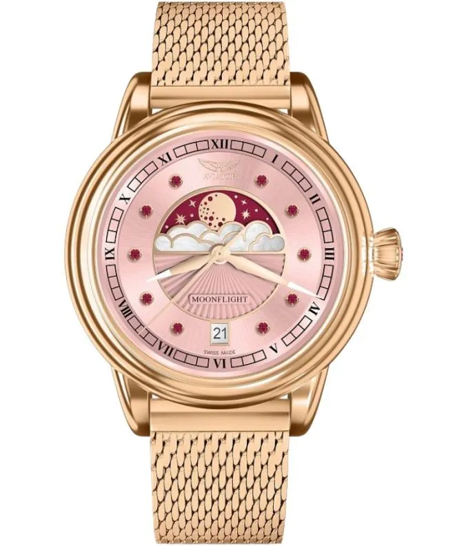 Ceas dama Aviator Moonflight Gemstone Edition Pink Red Ruby Limited Edition V.1.33.2.418.5