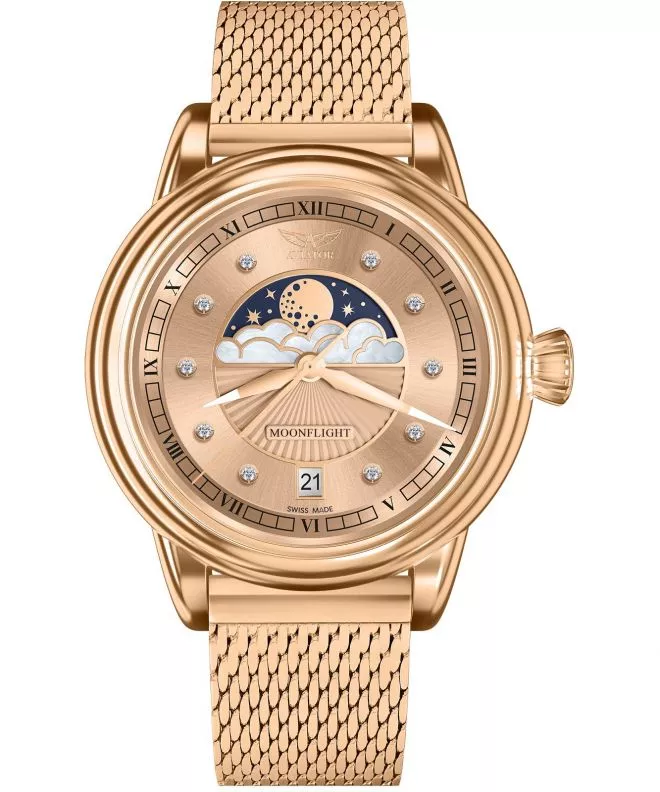 Ceas dama Aviator Douglas Moonflight Rose Gold Diamonds Limited Edition V.1.33.2.383.5