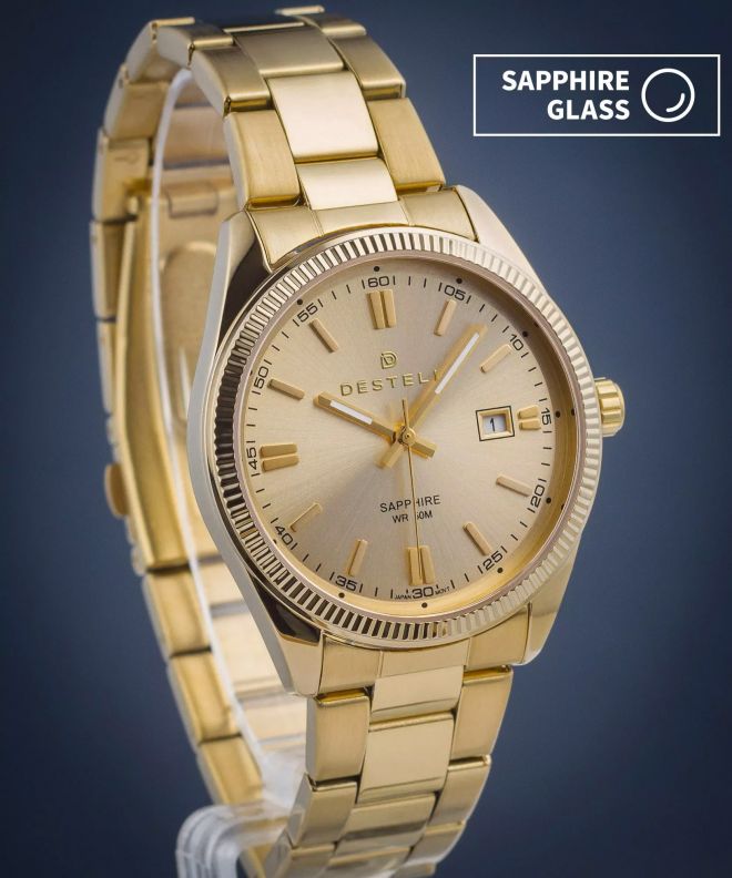 Ceas barbatesc DESTELL Loup Full Gold Steel Sapphire LU3854-44-204S