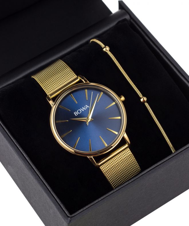 Ceas dama BOWA Praha Navy Blue-Gold Mesh 38 Gift Set PH384-34-184M-419-04