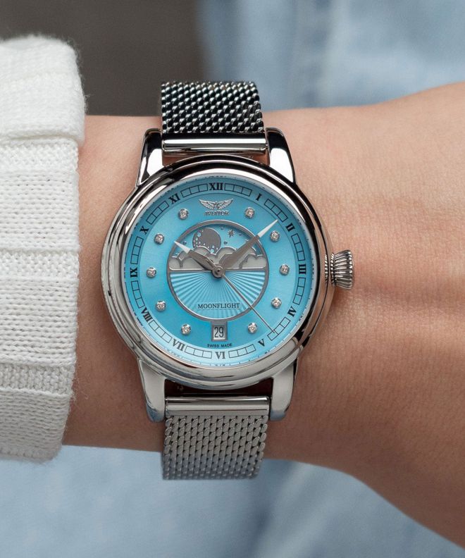 Ceas dama Aviator Douglas Moonflight Ice Blue Diamonds Limited Edition V.1.33.0.359.5
