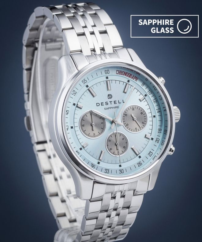 Ceas barbatesc DESTELL Circinus Ice Blue Silver Steel Chronograph Sapphire CR415-06-205J