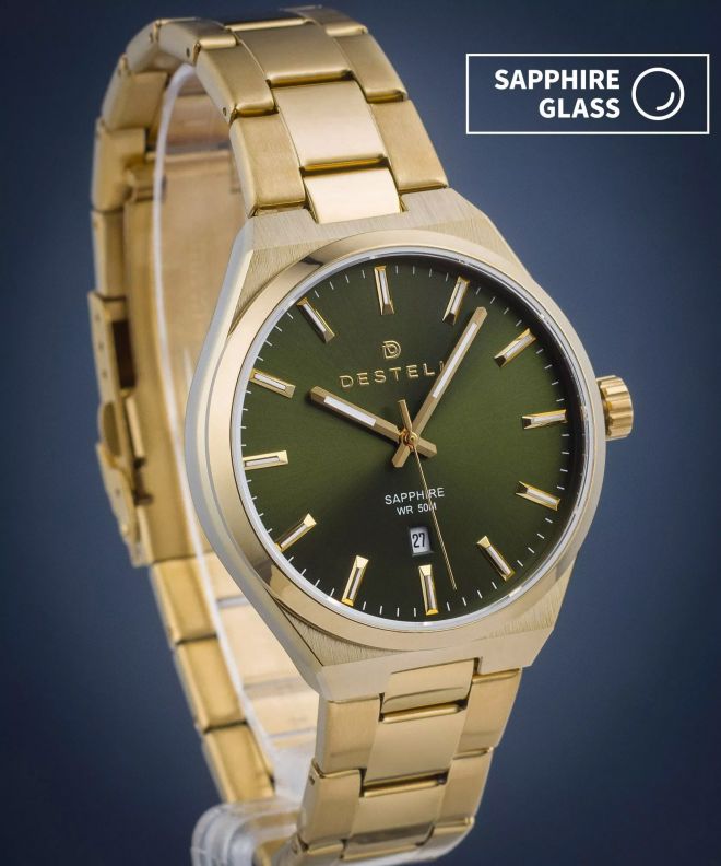 Ceas barbatesc DESTELL Aries Green Gold Steel Sapphire AR404-04-204S