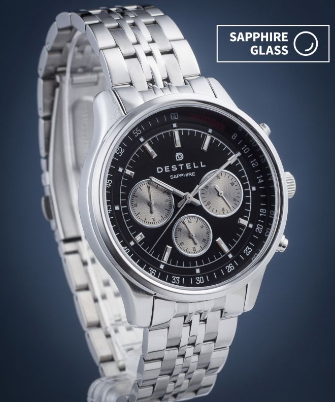 Ceas barbatesc DESTELL Circinus Black Silver Steel Chronograph Sapphire CR415-15-205J