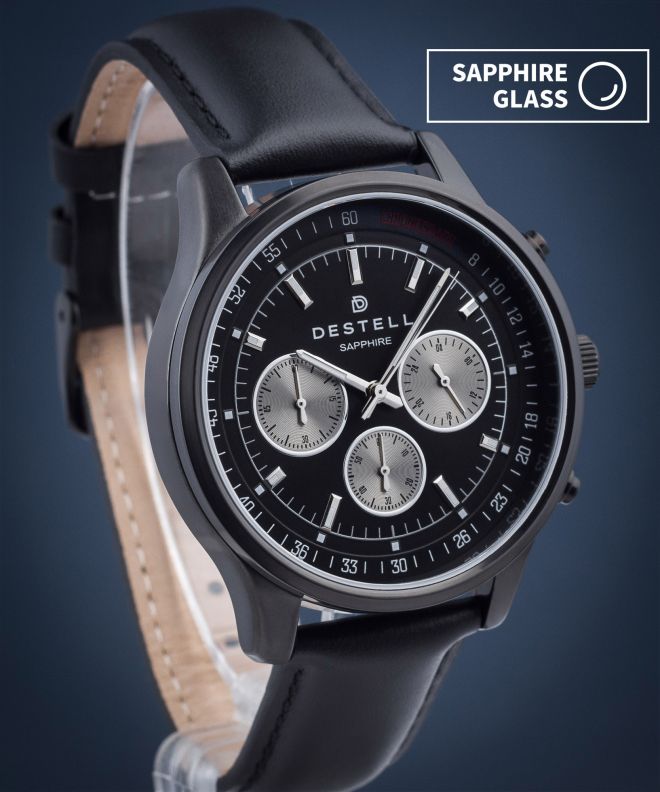 Ceas barbatesc DESTELL Circinus Full Black Leather Chronograph Sapphire CR411-15-201L