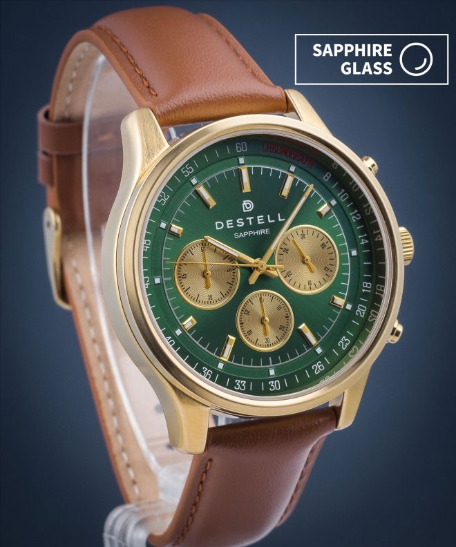 Ceas barbatesc DESTELL Circinus Green Gold Brown Leather Chronograph Sapphire CR414-04-209L