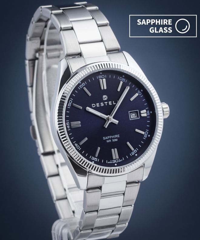 Ceas barbatesc DESTELL Loup Blue Silver Steel Sapphire LU3855-35-205S