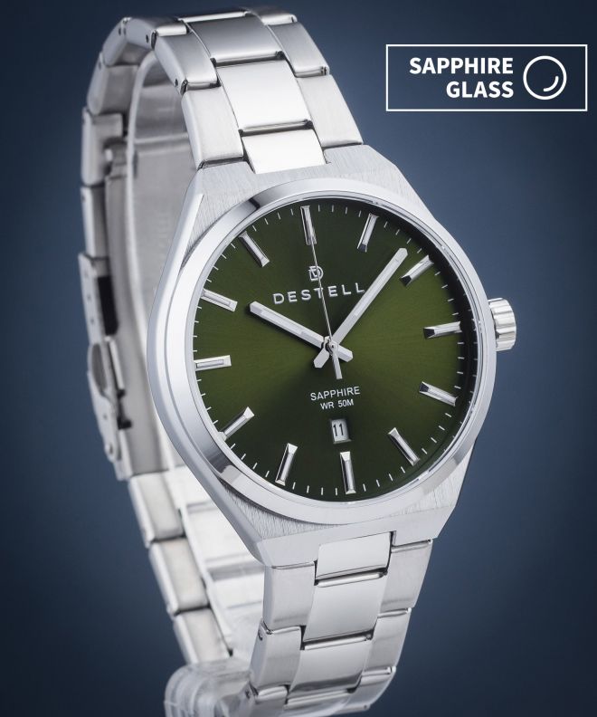 Ceas barbatesc DESTELL Aries Green Silver Steel Sapphire AR405-05-205S