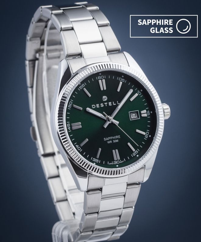 Ceas barbatesc DESTELL Loup Green Silver Steel Sapphire LU3855-05-205S