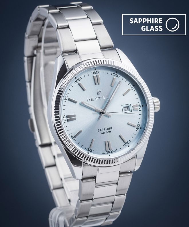 Ceas barbatesc DESTELL Loup Ice Blue Silver Steel Sapphire LU3855-95-205S