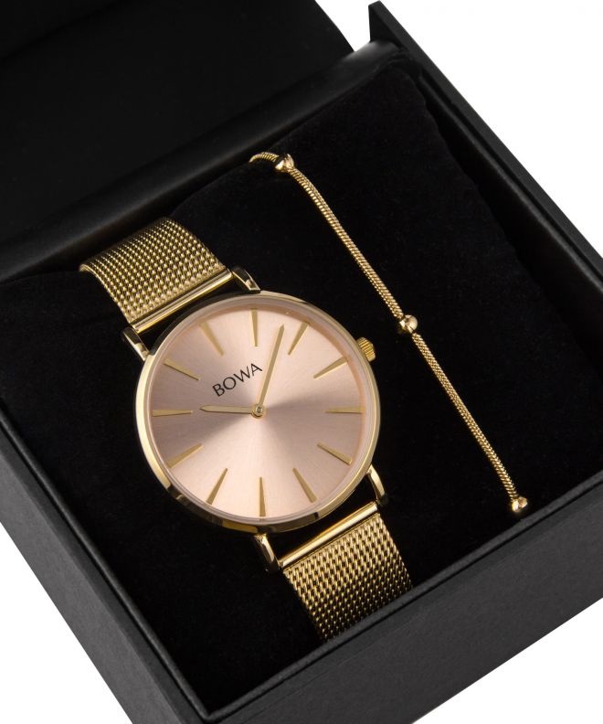 BOWA New York Pink-Gold Mesh 38 Gift Set (ceas + brățară) NY384-74-184M-419-04