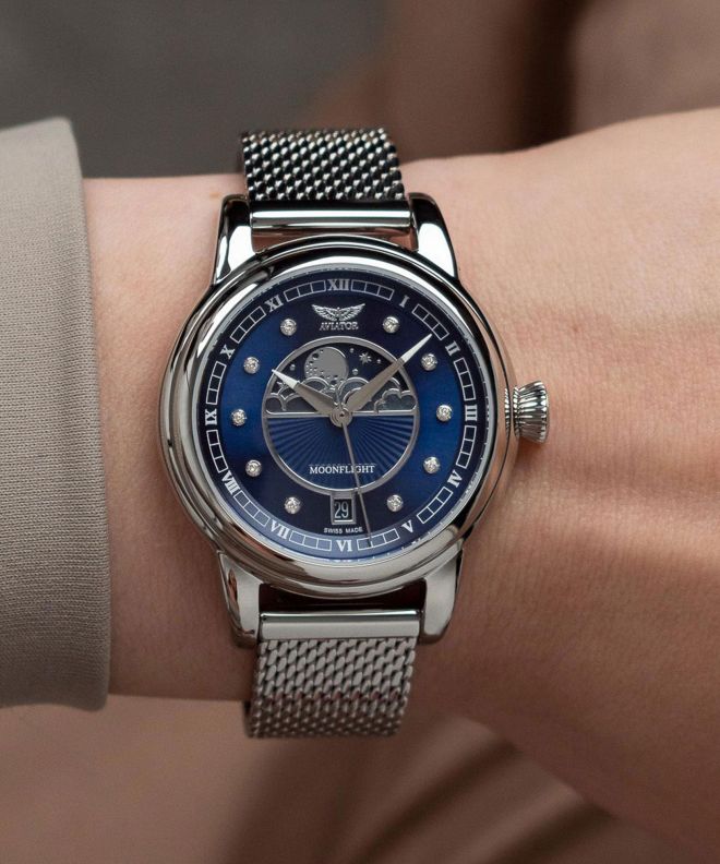 Ceas dama Aviator Douglas Moonflight Blue Diamonds Limited Edition V.1.33.0.379.5