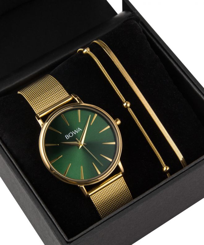 BOWA Praha Green-Gold Mesh 38 Gift Set (ceas + brățară) PH384-04-184M-419-01