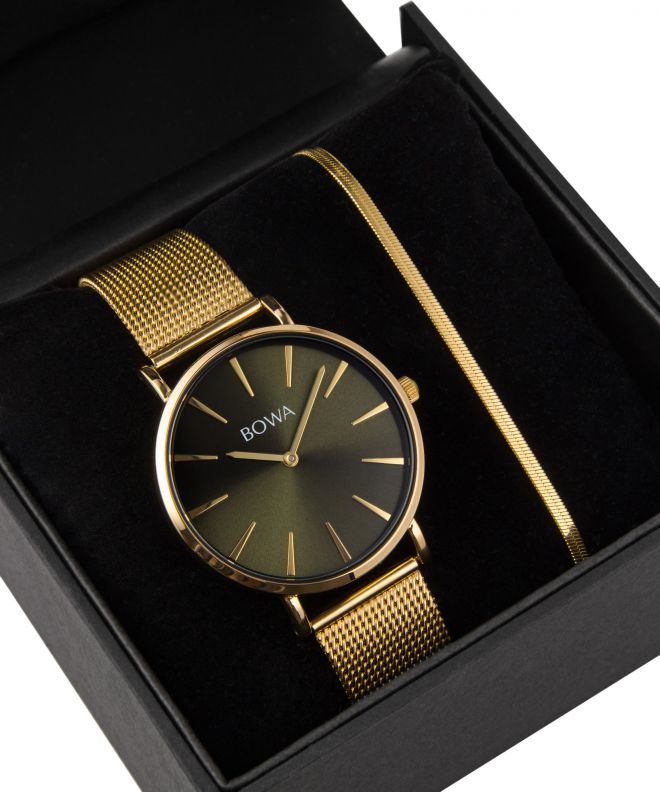 BOWA New York Green-Gold Mesh 38 Gift Set (ceas + brățară) NY384-04-184M-419-03
