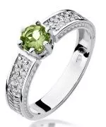 Inel Bonore - Aur Alb 585 - Olivină 0,5 ct
