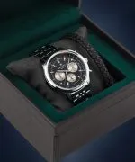Ceas barbatesc DESTELL Circinus Black Silver Steel Chrono Sapphire Gift Set
