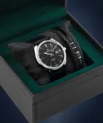 Ceas barbatesc DESTELL Loup Black Silver Leather Sapphire Gift Set