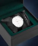 Ceas barbatesc DESTELL Pictor Silver Black Leather Sapphire Gift Set