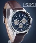 Ceas barbatesc DESTELL Circinus Navy Blue Silver Brown Leather Chronograph Sapphire