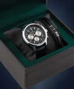 Ceas barbatesc DESTELL Circinus Black Silver Leather Chronograph Sapphire Gift Set