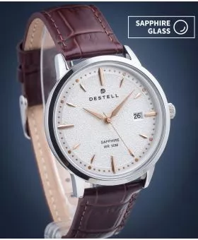 Ceas barbatesc DESTELL Pictor Silver Brown Leather Sapphire