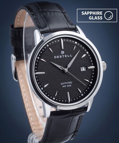 Ceas barbatesc DESTELL Pictor Black Silver Leather Sapphire