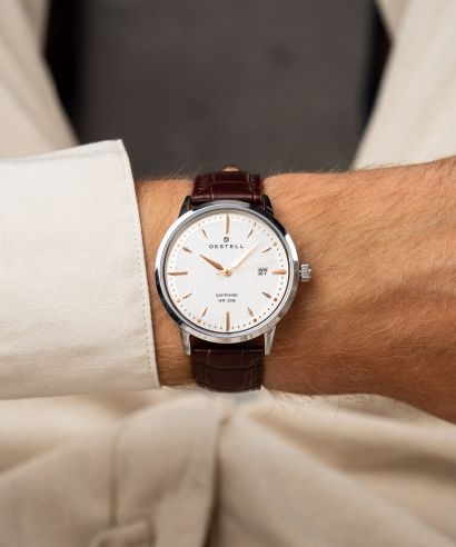 Ceas barbatesc DESTELL Pictor Silver Brown Leather Sapphire