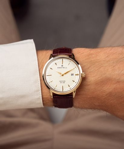Ceas barbatesc DESTELL Pictor Gold Brown Leather Sapphire