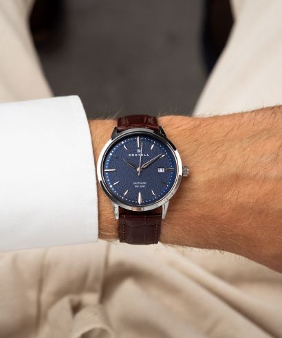 Ceas barbatesc DESTELL Pictor Blue Silver Brown Leather Sapphire