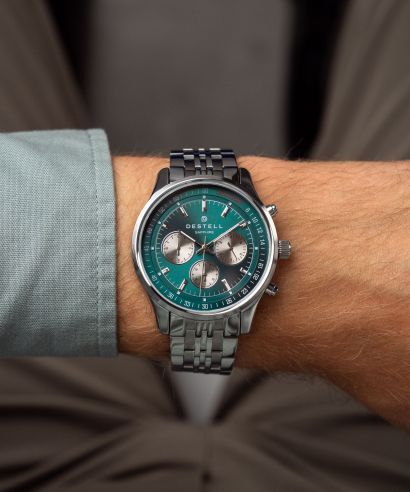 Ceas barbatesc DESTELL Circinus Green Silver Steel Chronograph Sapphire