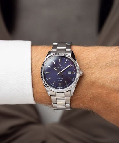 Ceas barbatesc DESTELL Loup Blue Silver Steel Sapphire