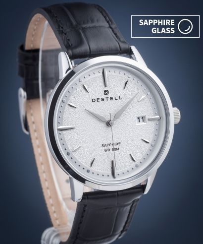 Ceas barbatesc DESTELL Pictor Silver Black Leather Sapphire