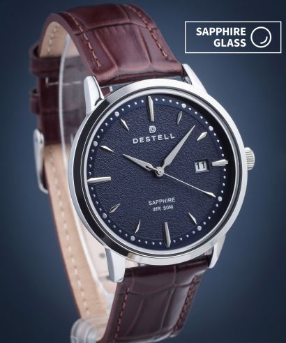 Ceas barbatesc DESTELL Pictor Blue Silver Brown Leather Sapphire